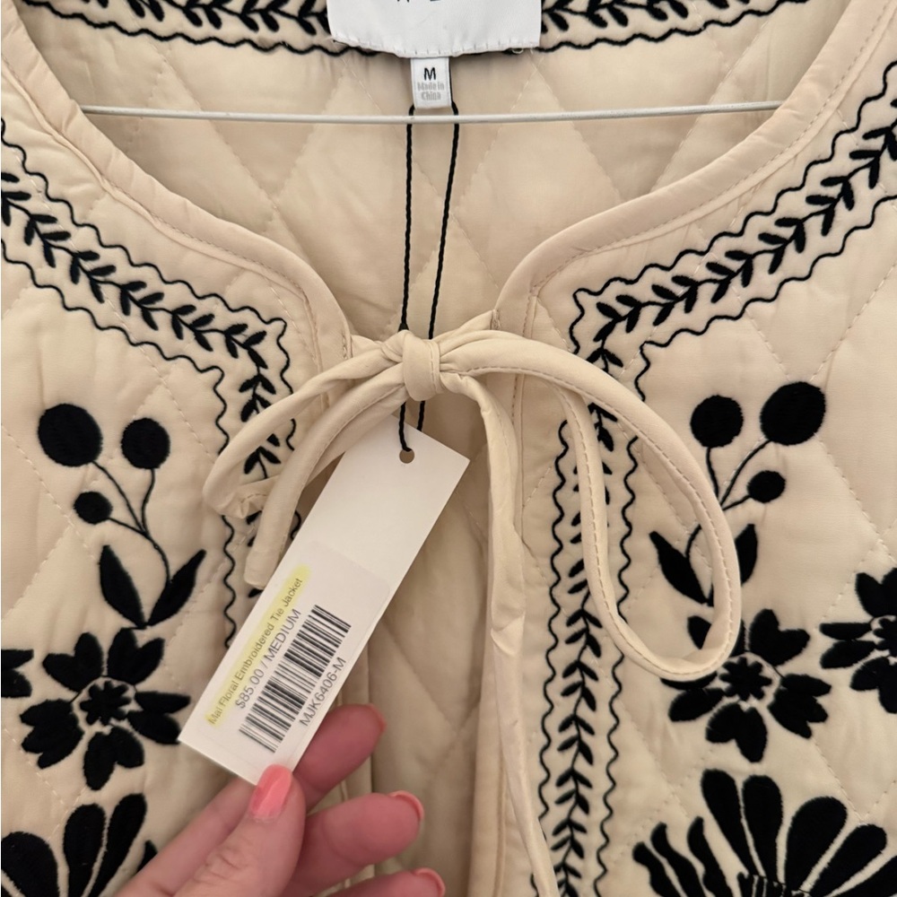 Cream Quilted Jacket with Black Floral Embroidery NWT - Picture 5 of 6